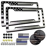 Aootf American Flag License Plate Frame- Patriotic USA Car Tag Cover, 2 Pack 4 Hole Thin Matte Black...