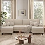 Nebuaegis U-Shaped Sectional Sofa Couch for Living Room, Modern Modular Sofa with Double Chaise, Classic Lounge Couch Sleeper for Apartment, Beige