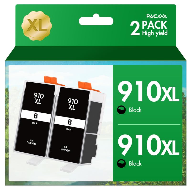 PACAVA910XL Ink Cartridges for HP Printers for HP 910 Ink to Work with HP OfficeJet Pro 8020 8025 8028 8035 Printers (2Black)
