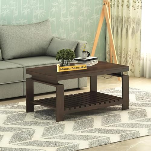 Image of MAMTA DECORATION Solid Sheesham Wood Coffee Table for Living Room | Wooden Center Table with Shelf Storage for Home, Hall, Office & Lounge | Modern Tea Table | Rectangular Coffee Table | Walnut Finish