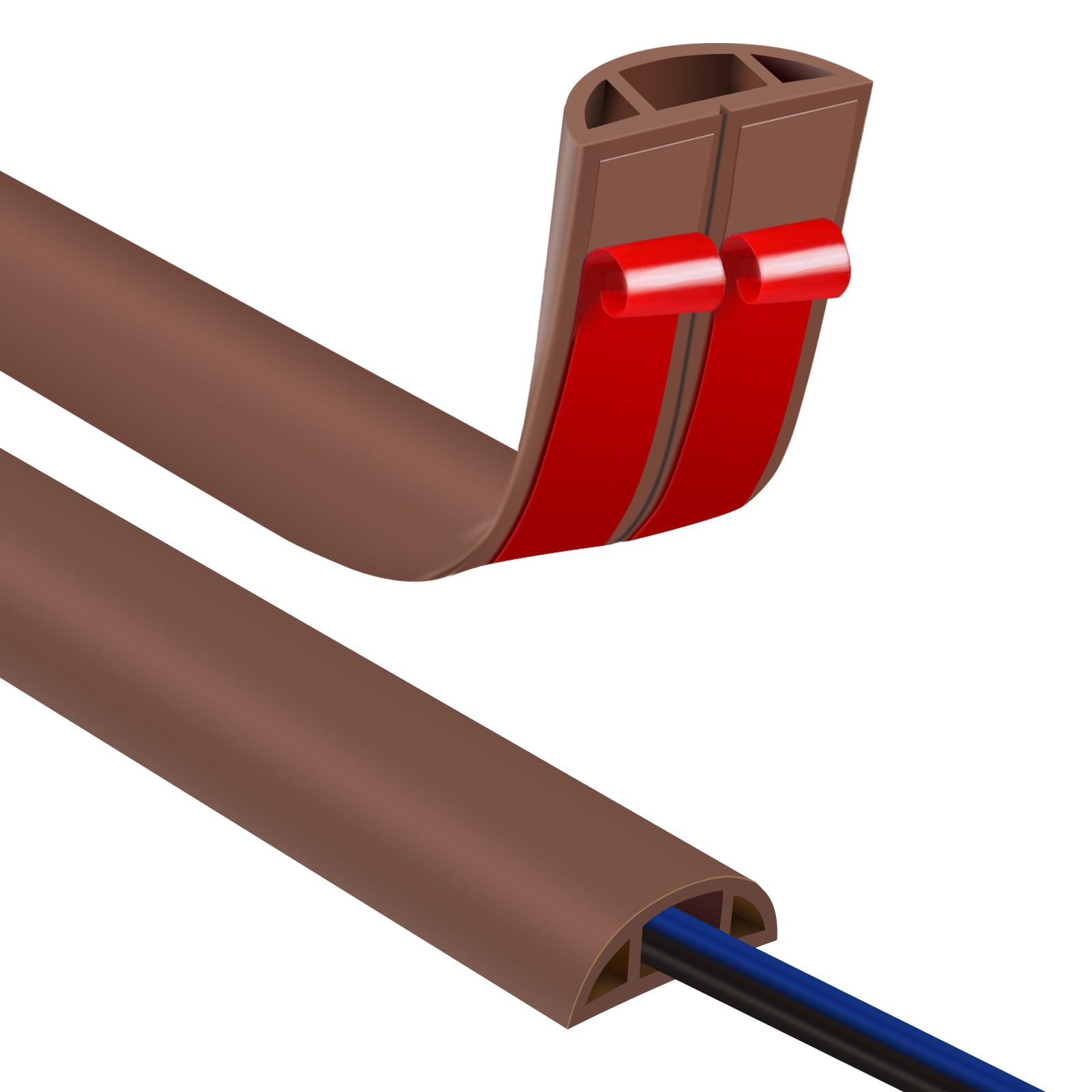 Self-Adhesive Cable Duct 8 x 10 mm - 1 m Wood Grain Floor Bridge - Flexible PVC Cover to Prevent Tripping Hazards — image 1