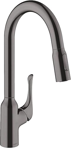 hansgrohe Allegro N 71843341 - Pulverizador desplegable de 16 pulgadas de alto en cromo negro cepillado, grifo de cocina