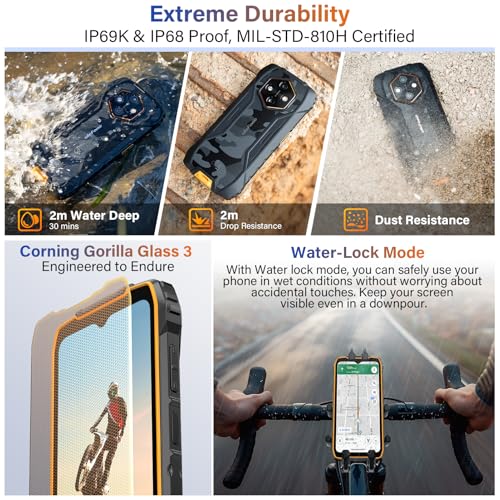Image of Ulefone RugKing 4 Pro Android 15 Rugged Phone, 16GB+256GB 10200mAh Battery 6.56 inch 120Hz Display Tough Smarthone, 48MP Main Camera, Built-in Glare Flashlight, NFC / 4G Dual SIM /Widevine L1 - Orange