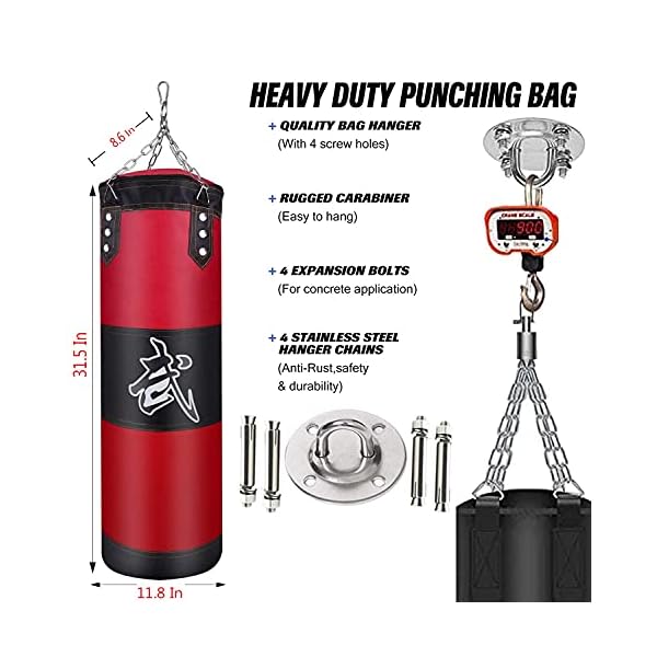 ZERUIDM-Hanging-Punching-Bag-Set-Unfilled-Heavy-Boxing-Bags-Kickboxing-Bag-for-Adults-Kids-Youth-Boxing-Set-with-Hand-Wraps-Punching-Bag-Hangers-for-MMA-Muay-Thai-Karate-Taekwondo-Training ZERUIDM Hanging Punching Bag Set Unfilled, Heavy Boxing Bag Kickboxing Bag for Adults Kids, Youth Boxing Set with Hand Wraps, Punching Bag Hangers, for MMA Muay Thai Karate Taekwondo Training