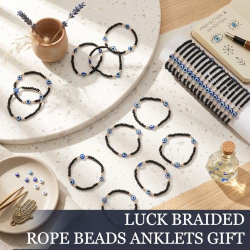 Image of Jexine 96 Evil Eye Bracelets Bulk Virgin Mary San Judas Mexican Bracelet Luck Braided Rope Beads Anklets Gift for Women Men
