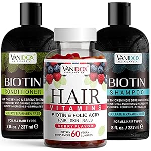 VANIDOX-Routine-Shampoo-And-Conditioner-For-Women-Hair-Loss-Made-in-USA-Vegetarian-Hair-Vitamin-Gummies-60-counts-Biotin-Shampoo-and-Conditioner-2x8oz-Premium-Hair-Loss-Treatment-for-All-Hair-Types-Pa VANIDOX Routine Shampoo and Conditioner for Thinning Hair and Hair Loss With Vegan Hair Fortifying Biotin Vitamin Gummies. Premium Hair Loss Treatment for All Hair Types (set of 3)