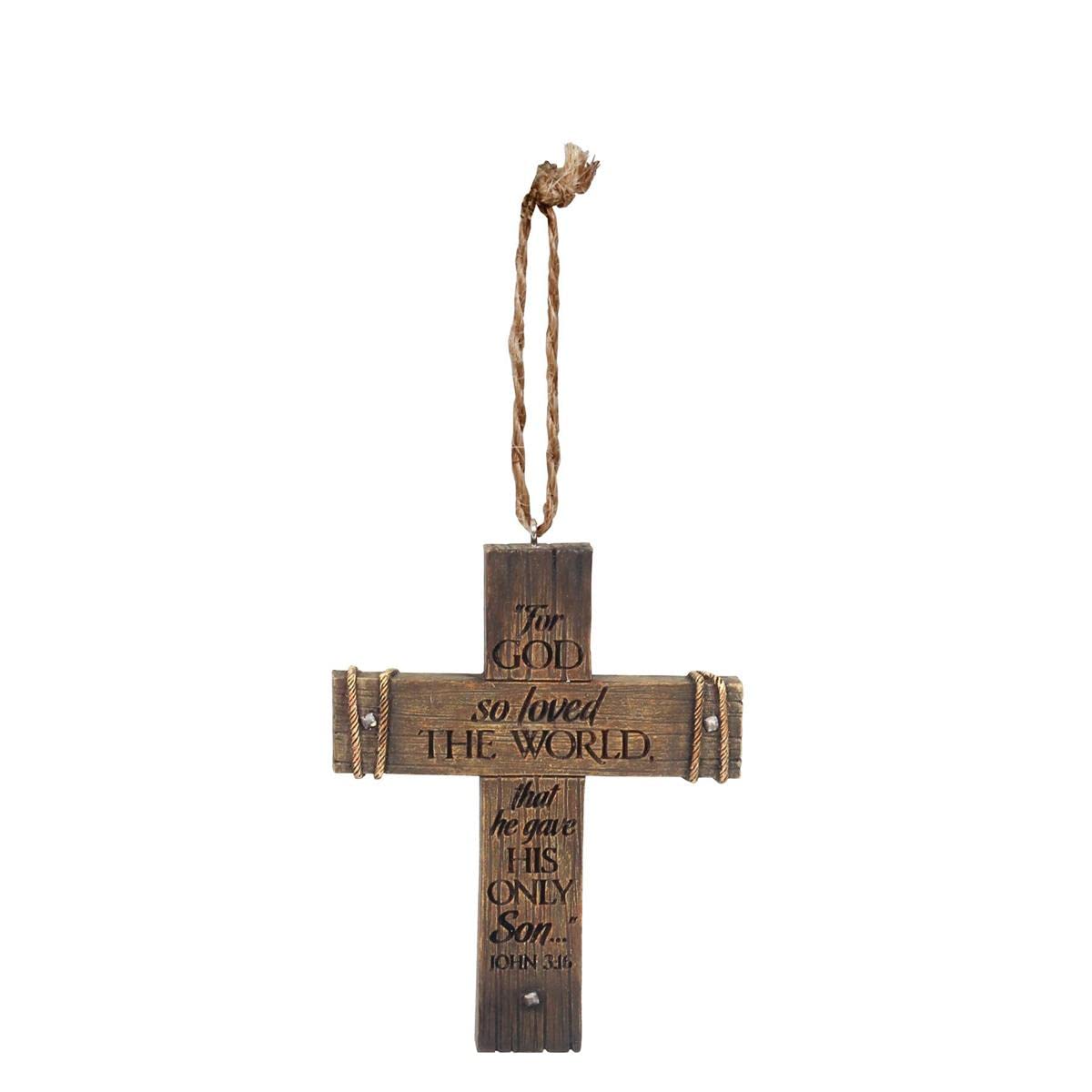 Lighthouse Christian Products Rugged Brown Cross John 3:16 3 x 3.75 Resin Christmas Ornament