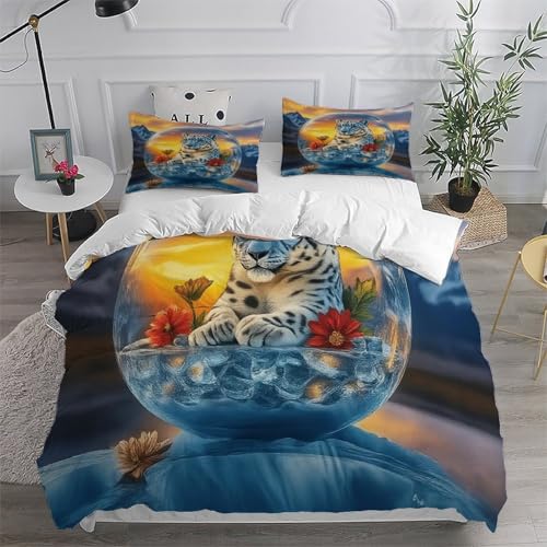 Housse de couette neige léopard microfibre super douce 260x220 - 6