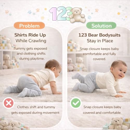 Image of 123 Bear Baby 3-Pack Soft Cotton Spandex bodysuits