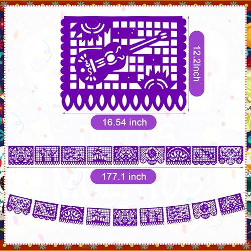 Image of VitalCozy 4 Pack 59 ft Mexican Papel Picado Banner Plastic Mexican Talavera Party Fiesta Banner Wedding Hanging Decorations for Cinco De Mayo Cielito Lindo Party Supplies(Purple)