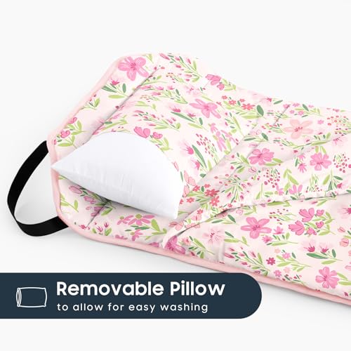 Image of Wake In Cloud - Cot Nap Mat with Pillow and Blanket, for Toddler Kids Girls Ages 3 Plus in Daycare Kindergarten Preschool with Elastic Corner Straps, Floral Botanical Flowers