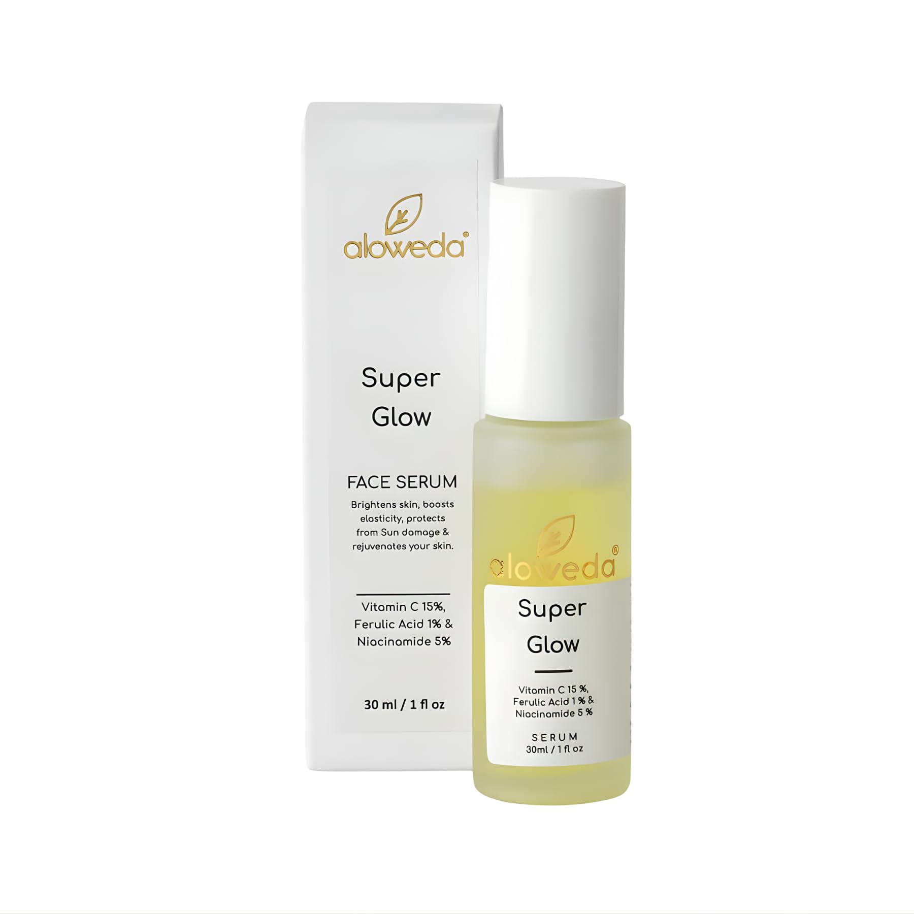 Super Glow Vitamin C Face Serum 30 ml | 15% Vitamin C + 1% Ferulic Acid + 5% Niacinamide | With Ceramides & Hyaluronic Acid | Brightening & Radiance Serum | Non-Comedogenic