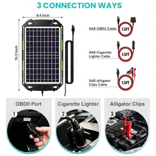 Image of Sun Energise 15W 12V Solar Battery Charger & Maintainer PRO, Built-in Smart MPPT Charge Controller, Waterproof 12 Volt Solar Panel Trickle Charging Kits for Car Auto Boat RV Marine Trailer Camper