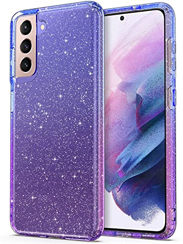 ULAK Cover per Samsung Galaxy S21 con lustrini, Samsung S21 trasparente e custodia morbida in TPU protezione antiurto antigraffio per Samsung Galaxy S21 5G 6,2 pollici, viola