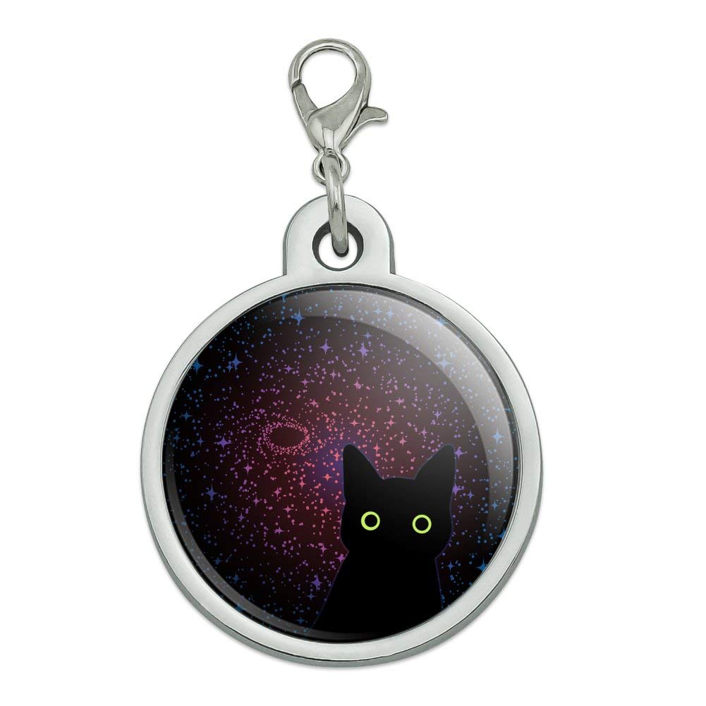 GRAPHICS & MORE Black Cat in Space with Stars and Galaxy Chrome Plated Metal Pet Dog Cat ID Tag