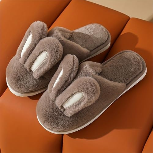 bunny ear flat bottom warm and non slip slippers Men and women's home plush cotton slippers2
