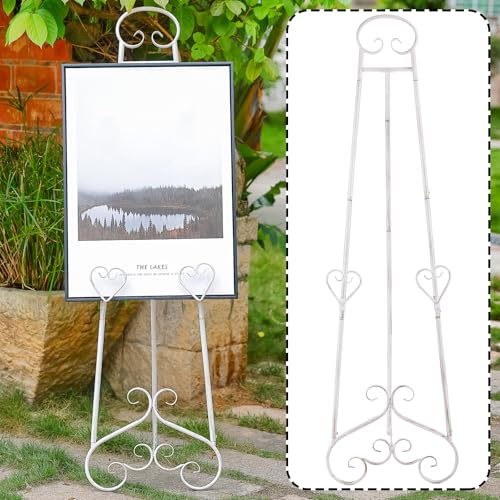 Extra Large Free Standing Adjustable Display Stand Easel with Chain Support, Retro White Decorative Metal Foldable Floor Standing Easel for Display Mirror Wedding Welcome Signs, 16.3" x 19.3" x 56" by YiLifebes - Image 5
