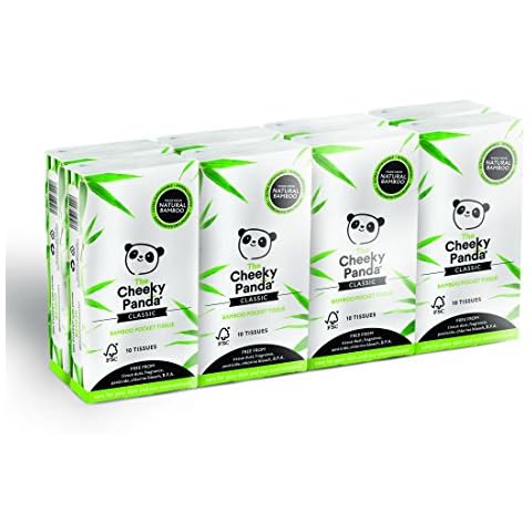 The Cheeky Panda Bamboo Pocket Tissues, 8 Pack of 10 Hypoallergenic Tissues, Ultra Soft, 3-Ply, White, Travel Size Cover