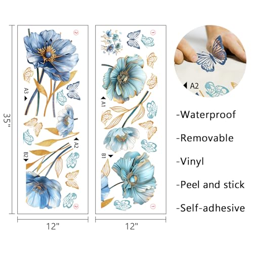 Vinilos decorativos florales Mfault azul y teal 35x12 in miniatura 2