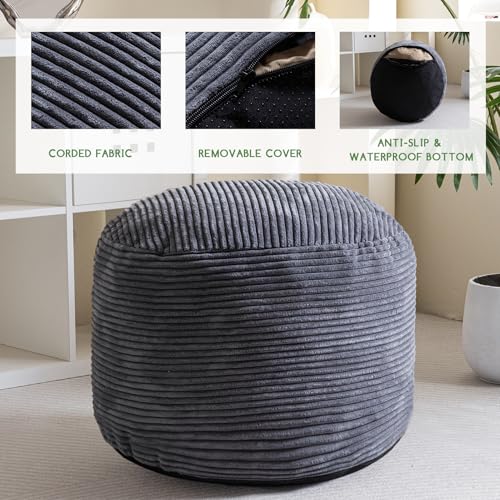 image for HIGOGOGO Round Stuffed Pouf Ottoman, Corduroy Poufs with Foam Chunk Fi