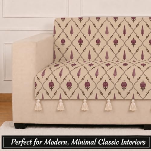 Image of STITCHNEST 'Eden Weaves Collection Series' 3 Seater Sofa Cover - Full Coverage| Elegant Woven Fabric, Decorative Tassels, Washable & Durable for Modern Living