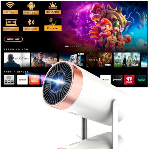 Image of Proyector Portátil 4k Support Android 11, Projector with WiFi and Bluetooth Smart Projector Auto Correction,180°Rotatable Outdoor Movie Projector Compatible with Phone/TV Stick/Laptop