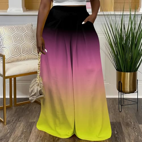Womens Tie Dye Long Pants Casual High Waist Wide Leg Palazzo Pants Stretchy Trousers with Pocket4