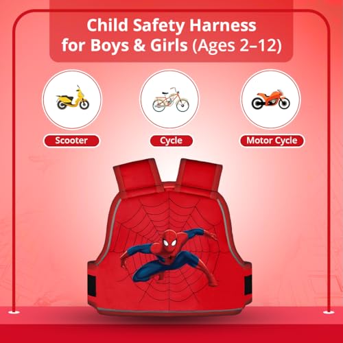 Image of TONY STARK Kids Safety Belt For Two Wheeler With Reflective Strips, Portable Seat Belt Children Motorcycle Harness For Motorcycle Bike, Adjustable Safety Harness For Boys Girls (Web Wonder)