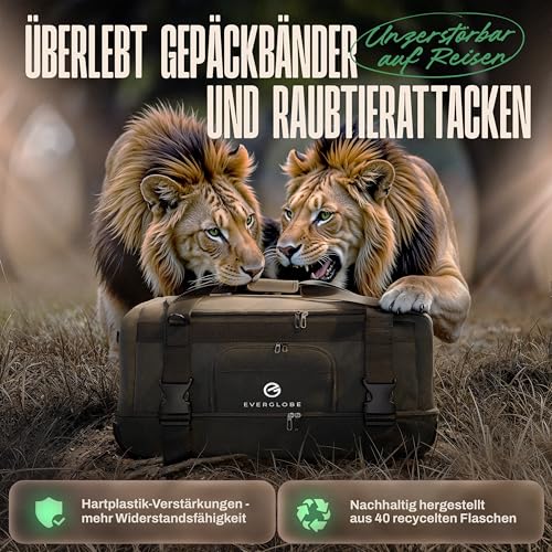EVERGLOBE Reisetasche mit Rollen 90l Groß - 3in1 Tasche + Trolley + Rucksack | Reisekoffer mit Rollen Travel Bag Sporttasche Duffle Bag Koffer Urlaub Reise Outdoor Sport | Damen und Herren Schwarz
