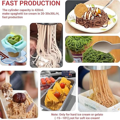 YANDDEA Eiscreme- und Softeismaschine, 7,4–7,9 Gal/Std. kommerzielle Spaghetti-Eispresse, Gelato-Maschine mit 4 Formformen, Eiscreme-Nudelmaschine Red – Bild 4