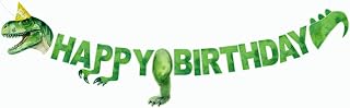 Watercolor Dinosaur Happy Birthday Banner Dinosaur Trex Banner Dinosaur Birthday Party Supplies for Boys 1st 2nd 3rd 4th 10th Dinosaur Birthday Decorations (Green)