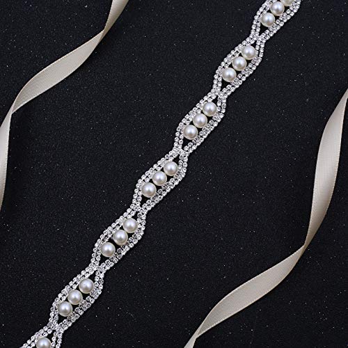 Thin Crystal Wedding Belt Sliver Bridal Belt Bridesmaid Sash with Pearls Rhinestones for Women Dress Accessories3