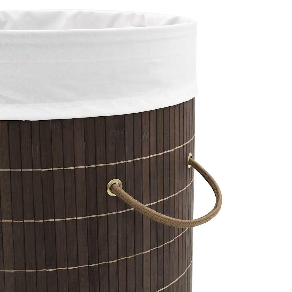 Okrągły ciemny brązowy bambusowy hamper z wyjmowaną wkładką, 35 x 60 cm