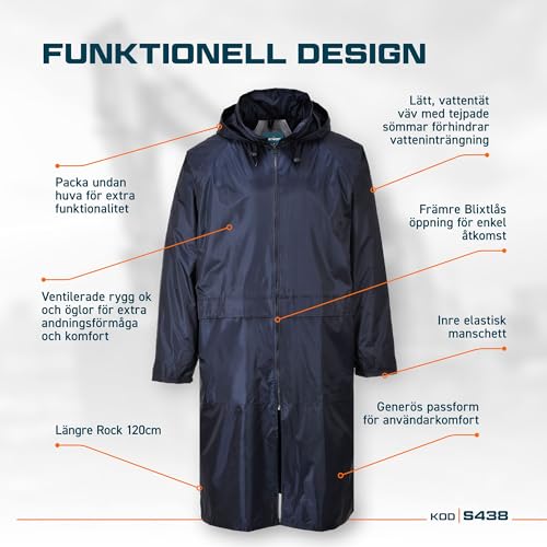 Image of Portwest Classic Rain Coat Adult Waterproof Long Protection Hooded Work Wear Trench