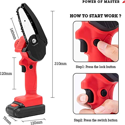 MKSENSE Mini Chainsaw, 4-Inch Electric Chainsaw Handheld Mini Pruning Shears Chainsaw for Tree Trimming Wood Cutting, Charger Included (Red,1 Battery and Box)