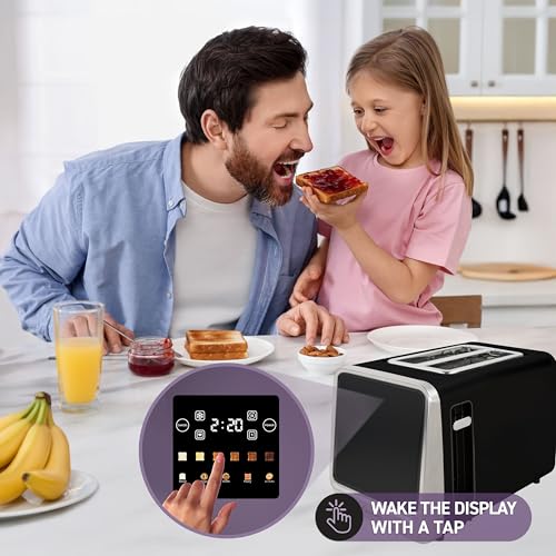 Image of Inspirex Touch Screen Toaster - 2 Extra Wide Slots - 5 Bread Types and 6 Browning Levels - Defrost, Reheat, Favorite, & Single Slot Modes - For Toast, Bagels, & Waffles - Black