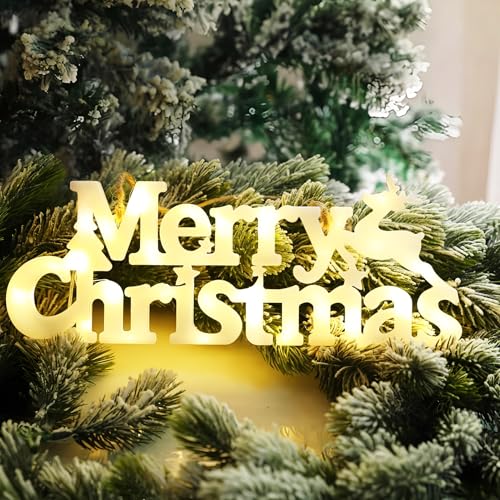 Merry Christmas Sign - LED Window Light Novelty Hanging Light, Window Decorative Glowing Letter Sign for Christmas Party Home Wreaths Xmas Tree Wall Door Fireplace Indoor