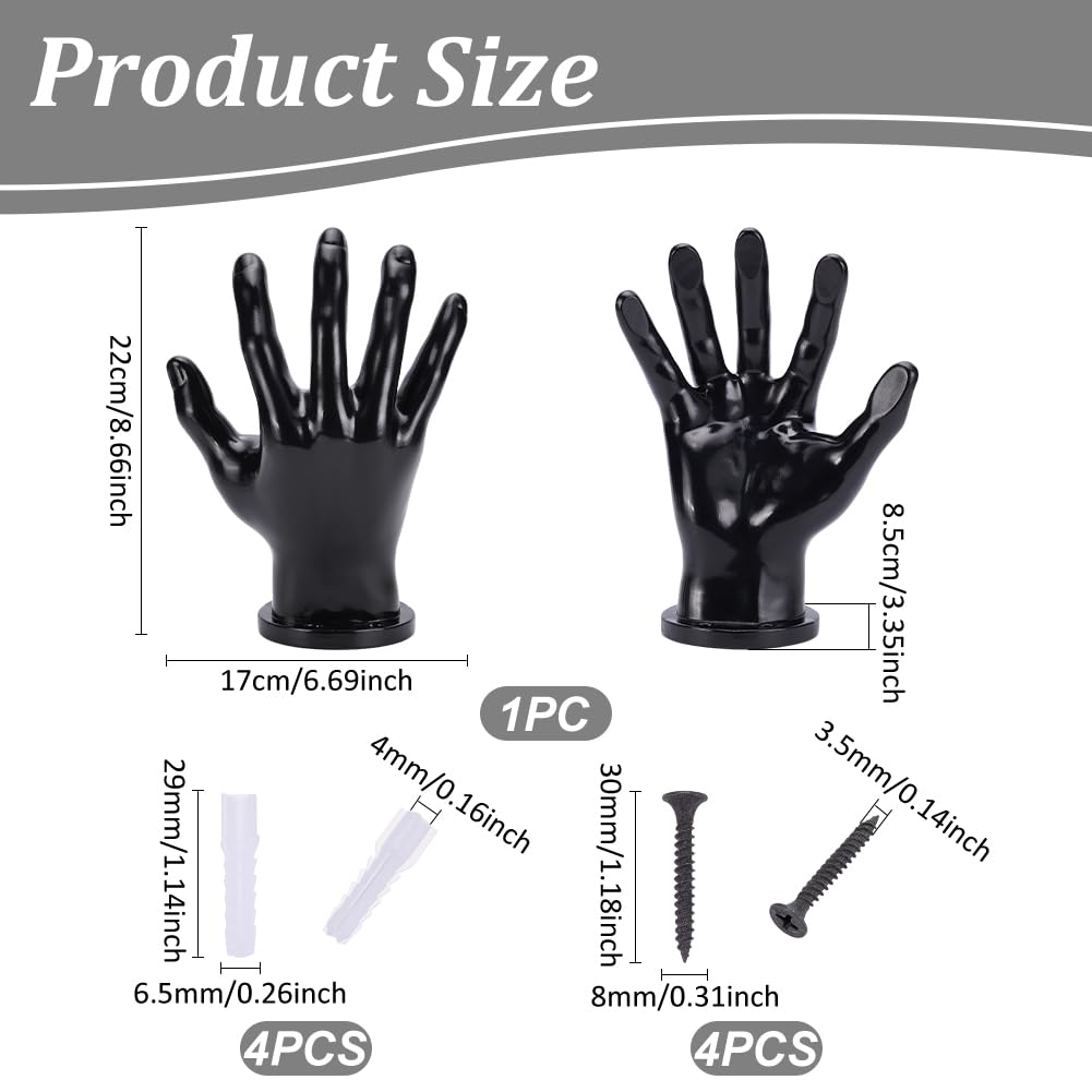 UNICRAFTALE Supporto per pallacanestro nero a forma di mano, supporto da parete, supporto per scultura a mano, supporto per pallacanestro, organizer per regali per uomini e giocatori, 22 x 17 x 8,5 cm