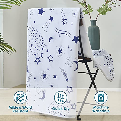 Lanmeng Floral Fabric Shower Curtain For Bathroom, Happy Stars And Moon Navy Blue White, Comes With 12 Hooks, Extra Long (72-By-78 Inch) #TOP4