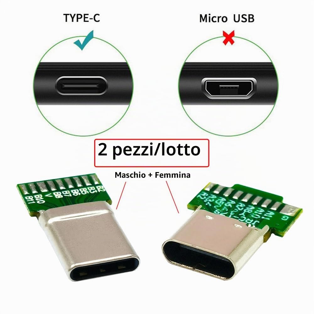 xiwai 2 Pz/lotto USB-C OEM FAI DA TE USB 3.1 Tipo-C Connettore A Saldare Maschio e Femmina con PCB