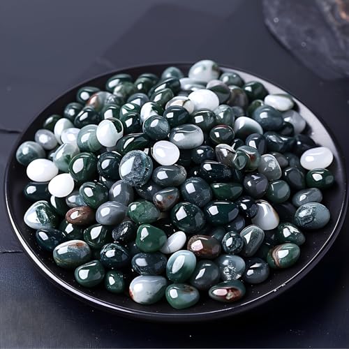 Image of Polished Moss Agate Crystal Chips 200 Pcs - 0.3 inch 10 oz Tumbled Stone Chips Quartz Crushed Sea Glass Stones Healing Reiki Crystal Jewelry Making Home Decoration