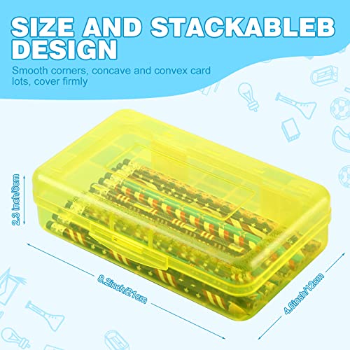 Image of Fainne 24 Pack Clear Plastic Pencil Box,Pink, Yellow, Blue | Stackable Organizer for School Supplies, Large Case for Crayons Markers, Snap-lid Keeps Stationery Secure, Bulk Set