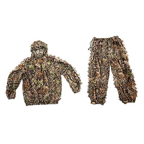 freneci Premium Ghillie Suit 3D Leaf Adults Kids Ghillie Suit Woodland Camo Camouflage Hunting Jacket Hooded Pants Set for Outdoor Sports - Kids