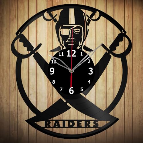 Generic Raiders Vinyl Record Clock - 12' Black Wall Clock - Modern, Silent, Battery Operated