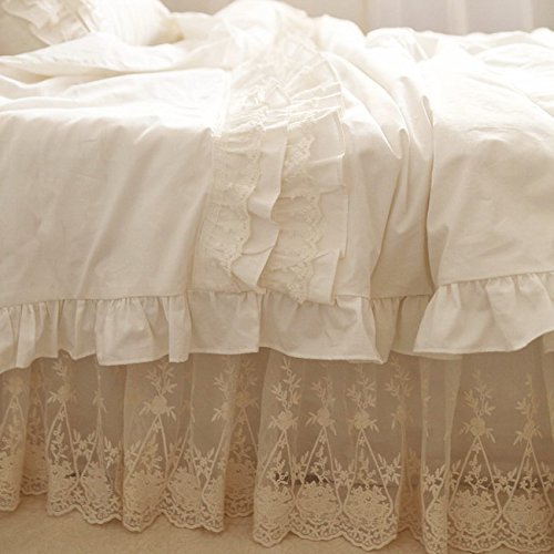 Amazon｜エレガントな刺繍レースオフホワイトコットン掛け布団カバー