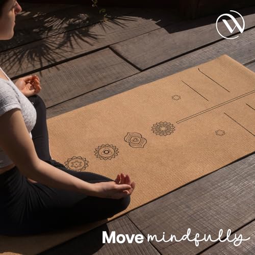 Image of Wiselife Cork Natural Rubber Yoga Mat with Carry Strap 6MM | Extra Large Extra Wide | Anti skid Anti slip for Yoga & Workout (Cork 7 chakra)