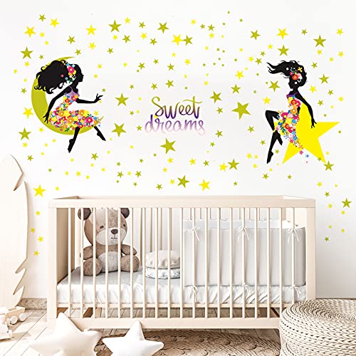 Romantique Dansant Fille Fleur Fée Papillon Stickers muraux Chambre d'enfant, Filles dansantes avec des Fleurs Ballons colorés et décoration Murale Papillon pour Les Filles Chambre d'enfants (B) Cover