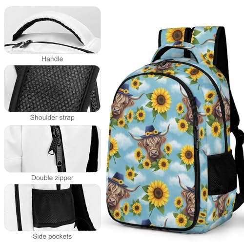 Backpack with Multi-Pocket, Men Women Sunflower Cattle Highland Cow Novelty Portable Lightweight Shoulder Bag, Versatile Large Capacity Backpack4