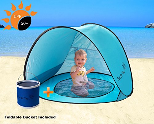Baby Pop Up Tent by Fun in The Sun | Portable Baby Beach Tent with Shaded Pool and Foldable Water Bucket Set | 50+ UPF UV Protection. Perfect for Toddlers and Kids Under 3 Years
