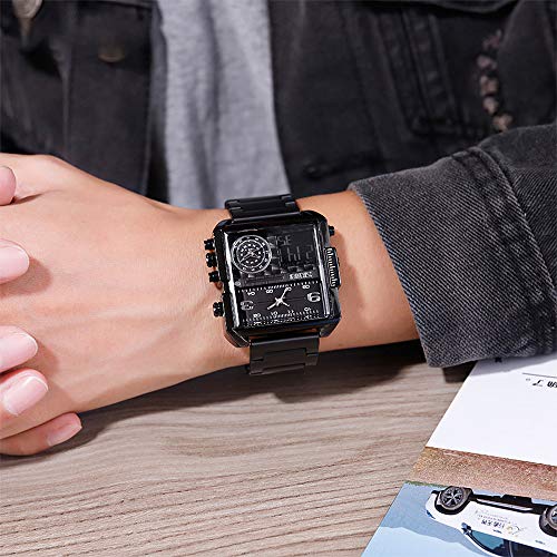 Image of SKMEI Men's Digital Sports Watch, LED Square Large Face Analog Quartz Wrist Watch with Multi-Time Zone Waterproof Stopwatch